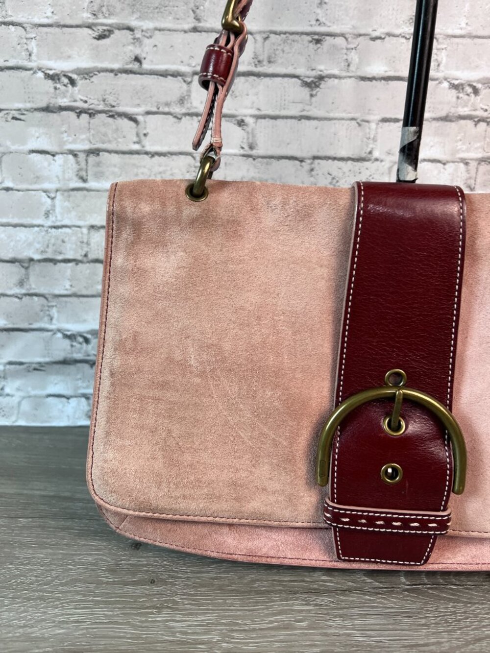 rare Coach 9664 Soho Shoulder Flap Pink Suede Leather Bag Vintage Y2K - Picture 2 of 9